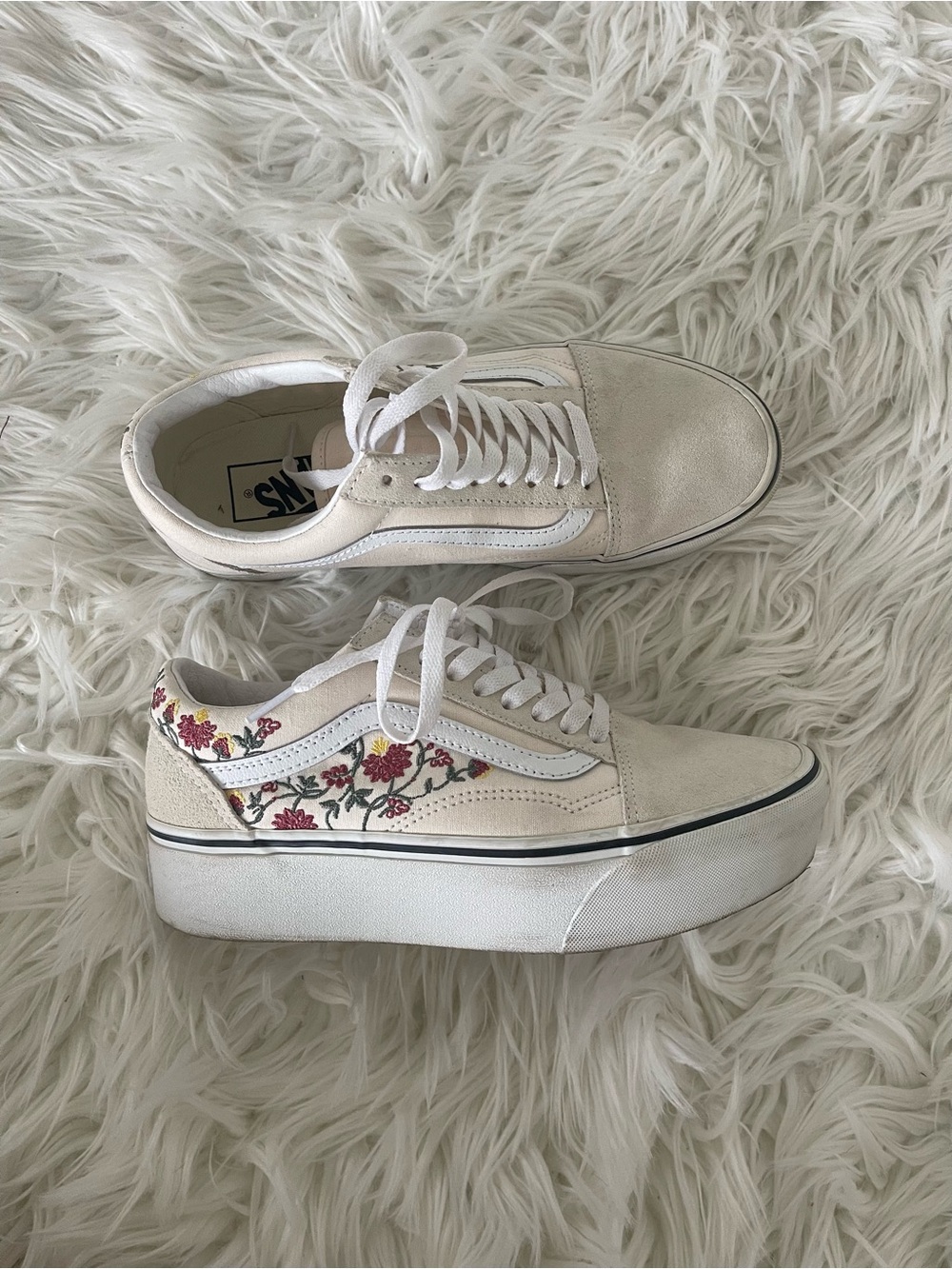 Vans Cream Floral Old Skool Platform Sneakers